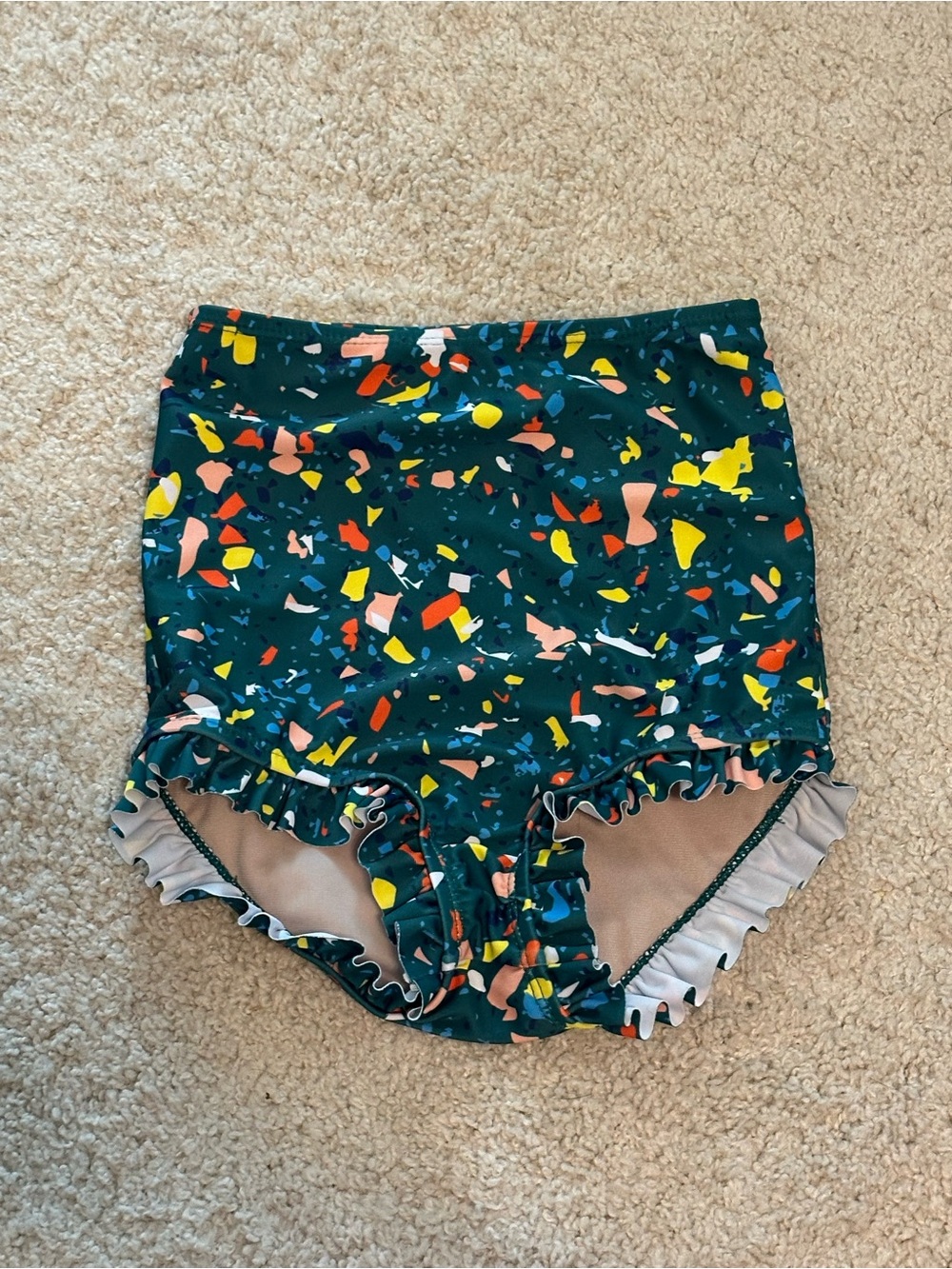 Kortni Jeane Girls Dark Teal Swim Bottoms with Yellow, Pink & Orange Confetti